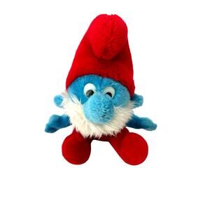 Vintage 1979 Papa Smurf Plush Bean Bag Toy Peyo, Wallace Berrie & Co. 10”